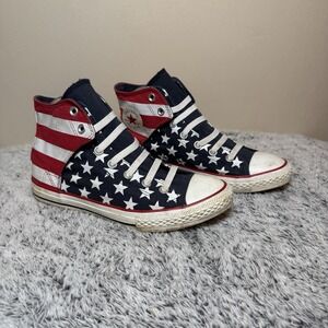CONVERSE JUNIOR UNISEX AMERICAN FLAG HIGH TOP SNEAKERS SIZE US 6 EUR 38.5